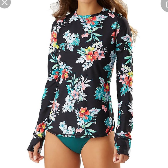 Tommy Bahama Other - Tommy Bahama Floral Springs Long Sleeve Relaxed Tee Coverup - Black
